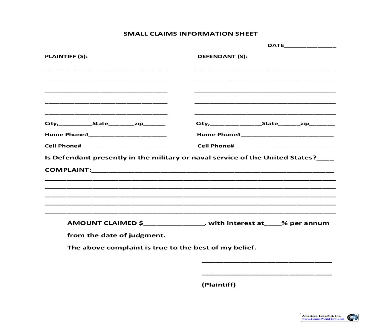 Small Claims Information Sheet | Pdf Fpdf Doc Docx | Ohio