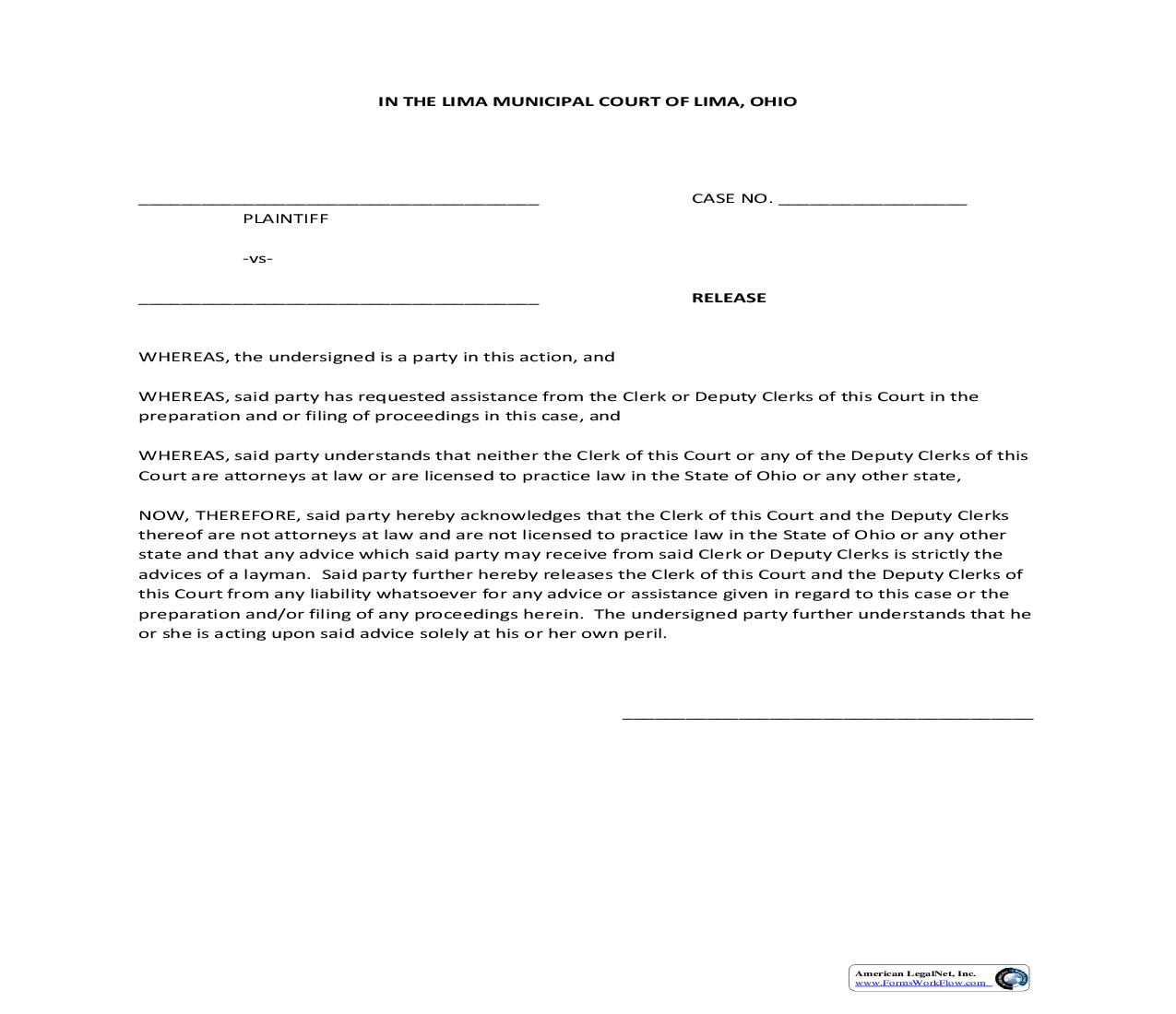 Small Claims Release | Pdf Fpdf Doc Docx | Ohio