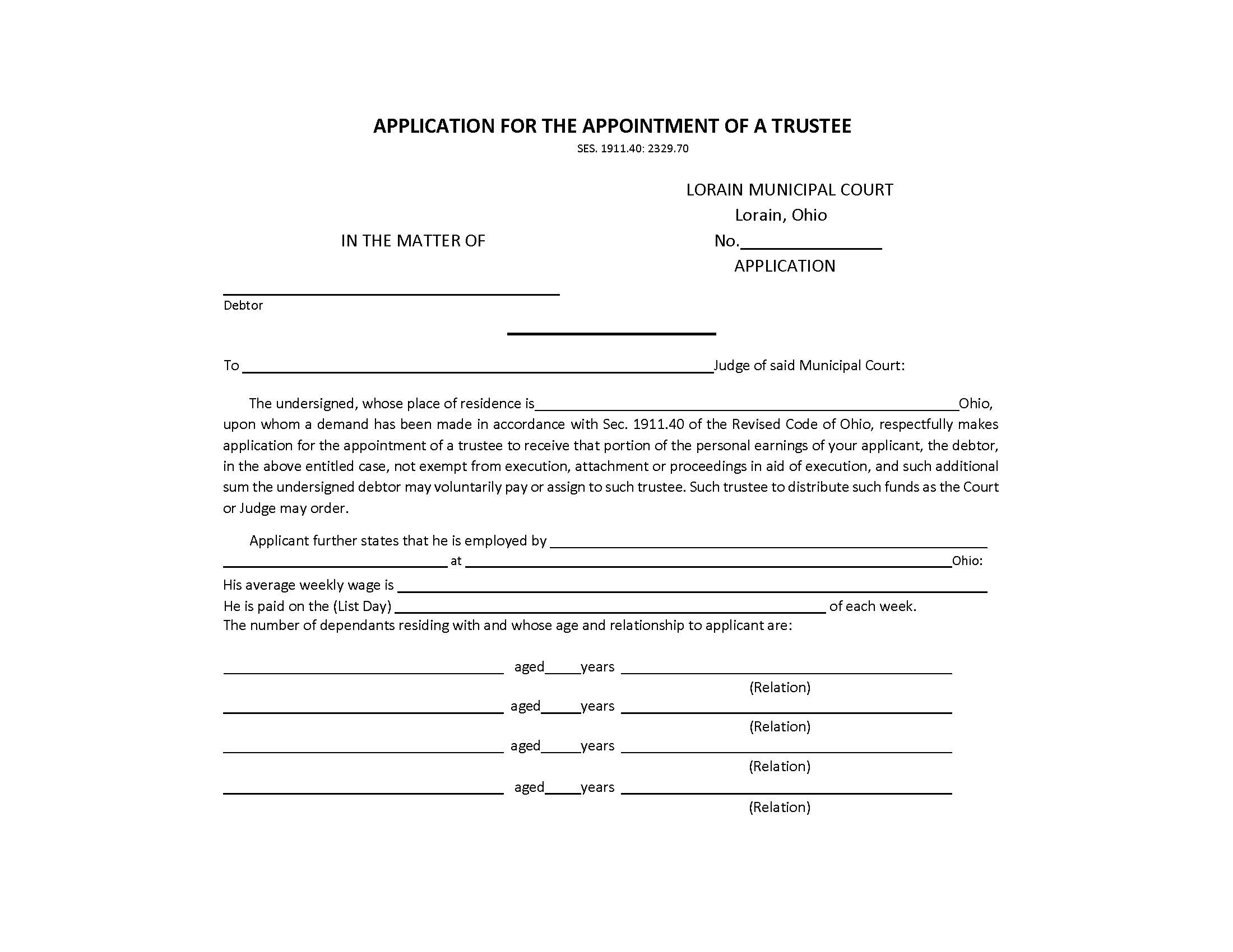 Application For Appointment Of A Trustee | Pdf Fpdf Doc Docx | Ohio