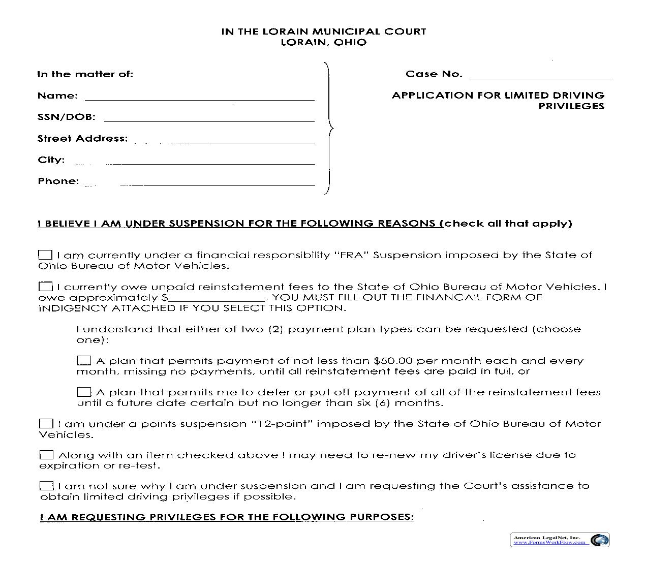 Application For Limited Driving Privileges | Pdf Fpdf Doc Docx | Ohio