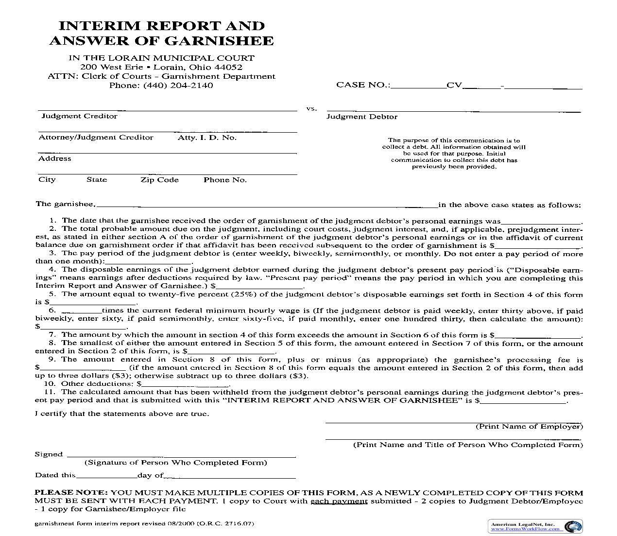 Interim Report And Answer Of Garnishee | Pdf Fpdf Doc Docx | Ohio