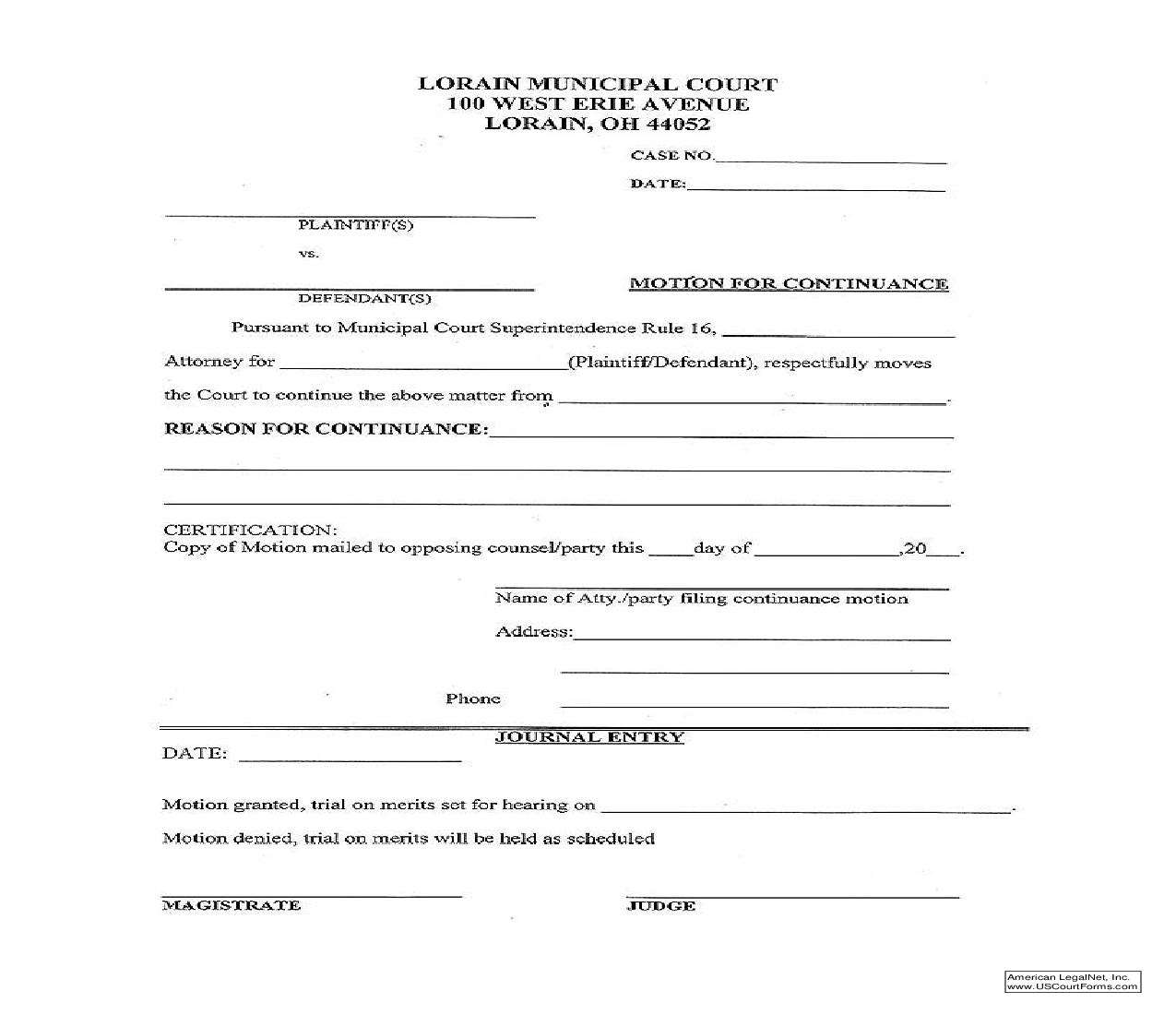 Motion For Continuance | Pdf Fpdf Doc Docx | Ohio