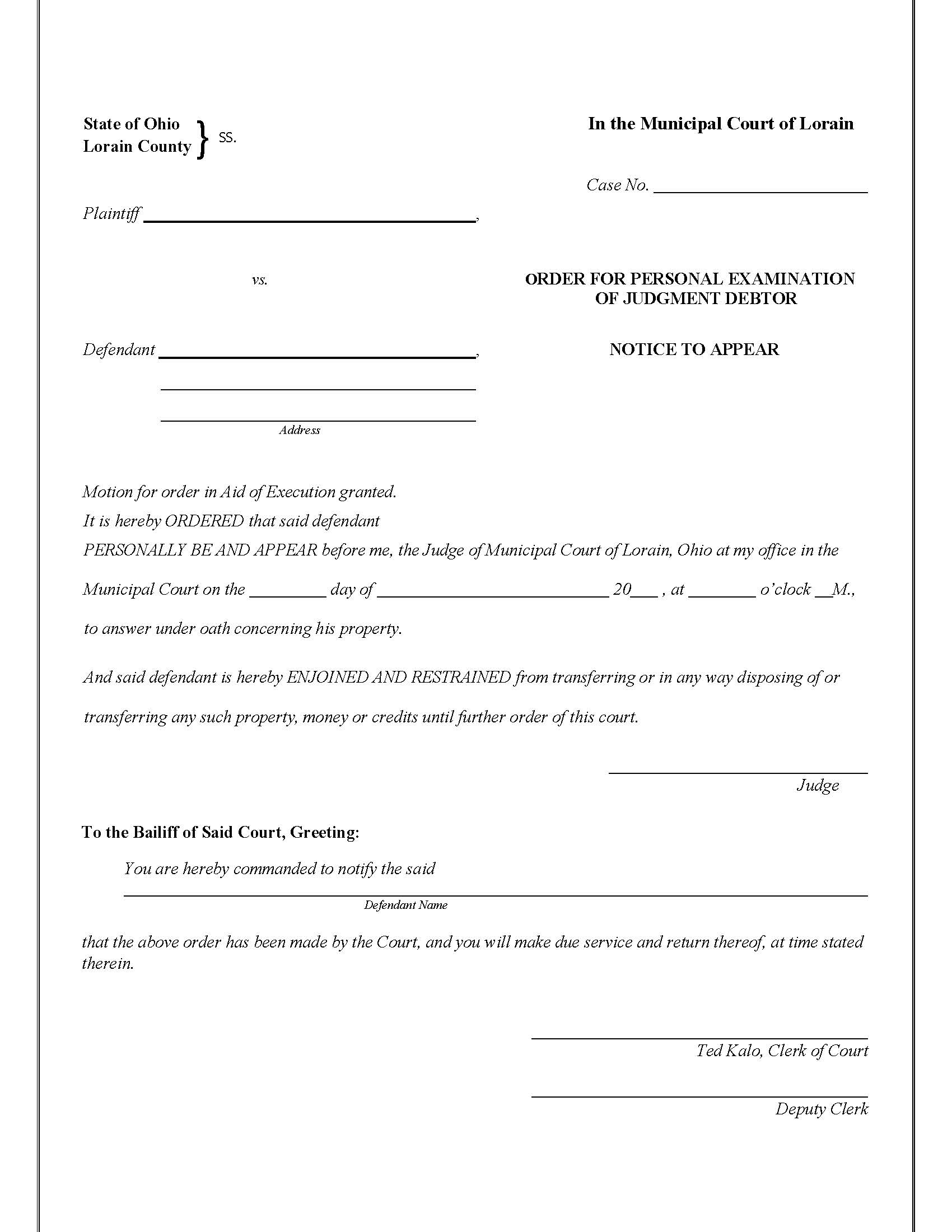 Order For Personal Examination Notice To Appear | Pdf Fpdf Doc Docx | Ohio