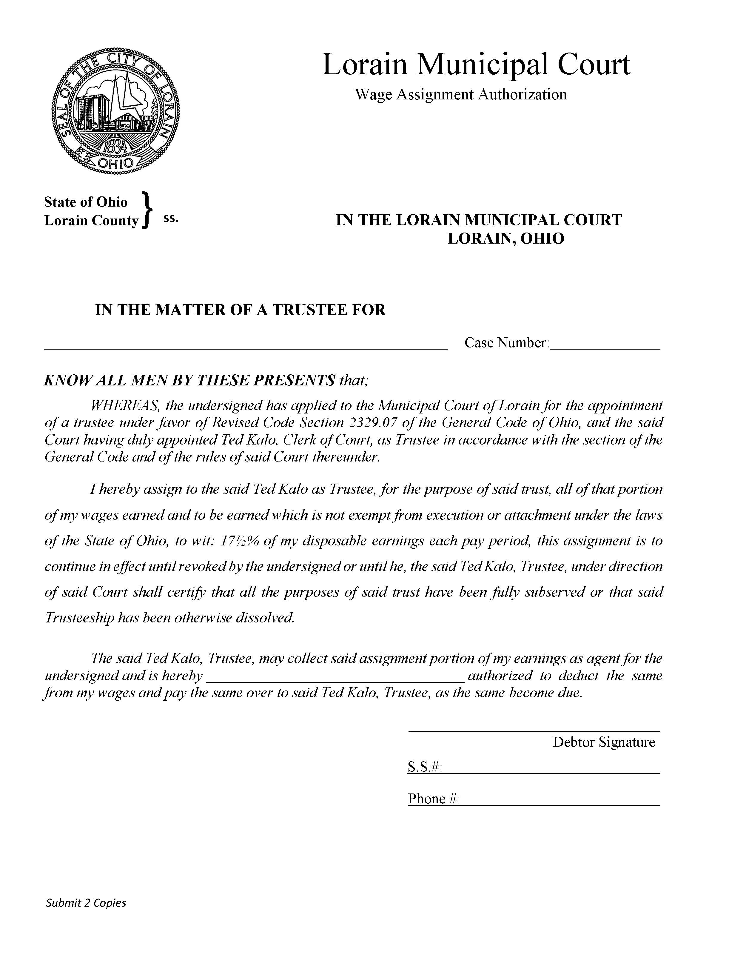 Wage Assignment Authorization | Pdf Fpdf Doc Docx | Ohio