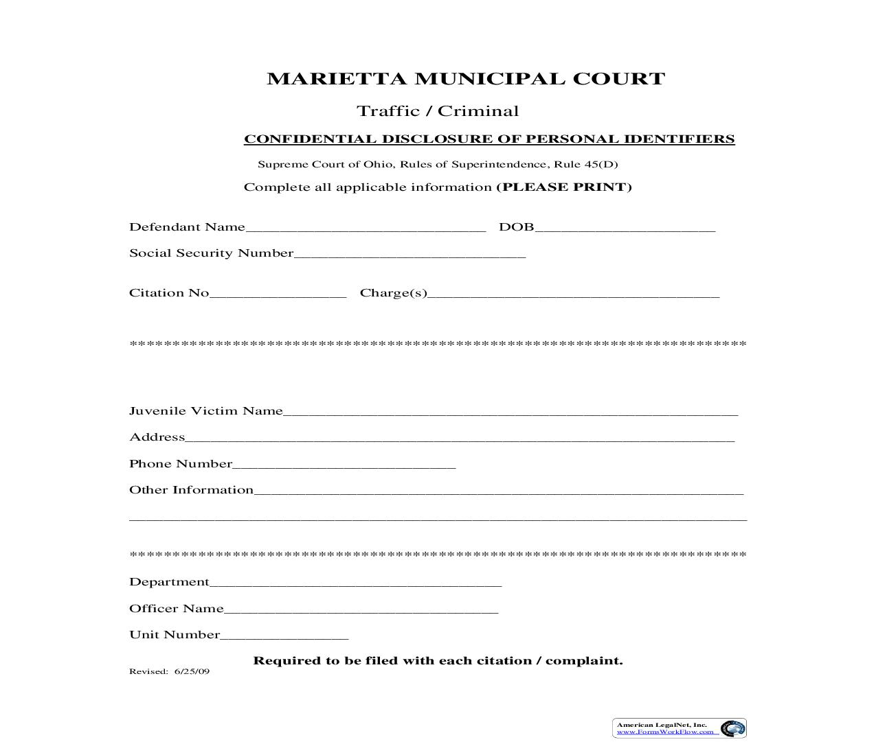 Confidential Disclosure Of Personal Identifiers (Traffic Criminal) | Pdf Fpdf Doc Docx | Ohio
