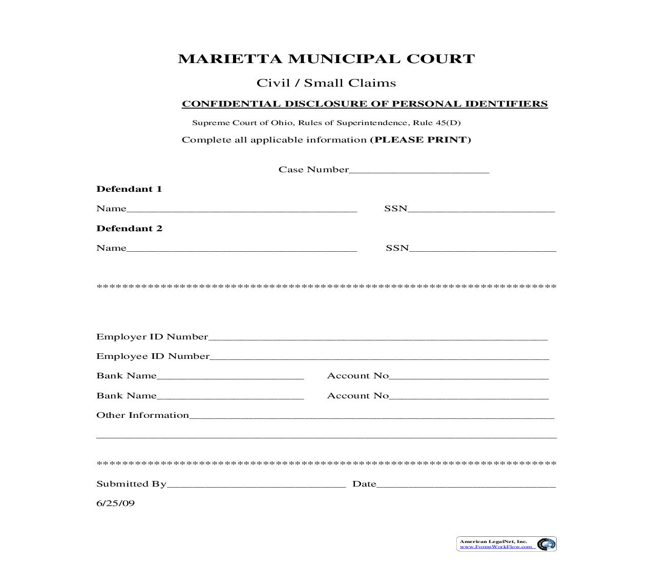 Confidential Disclosure Of Personal Identifiers | Pdf Fpdf Doc Docx | Ohio