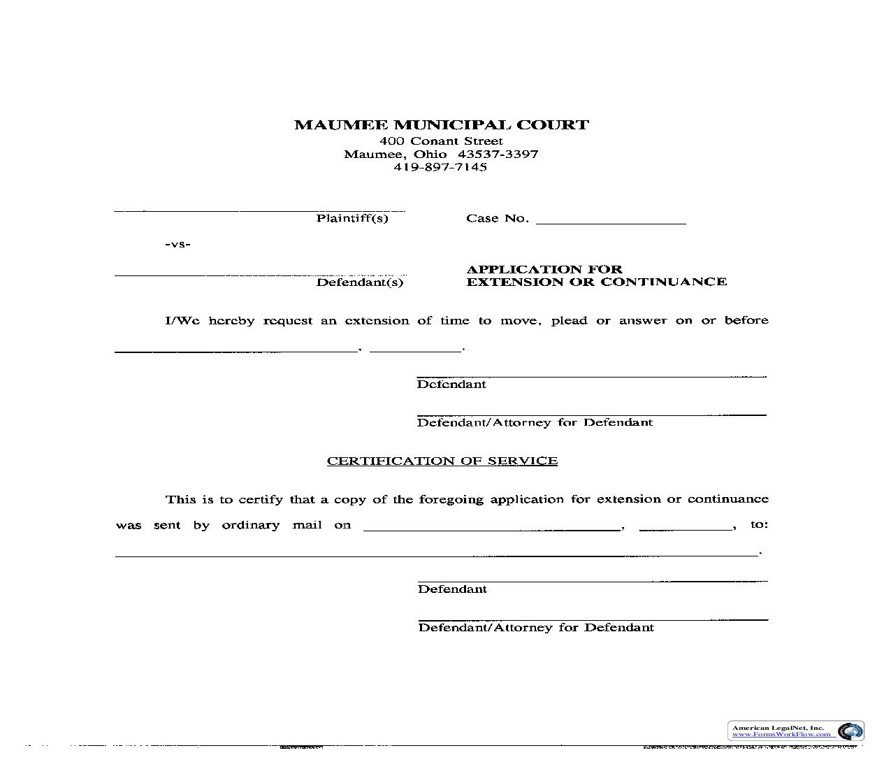 Application For Extension Or Continuance | Pdf Fpdf Doc Docx | Ohio