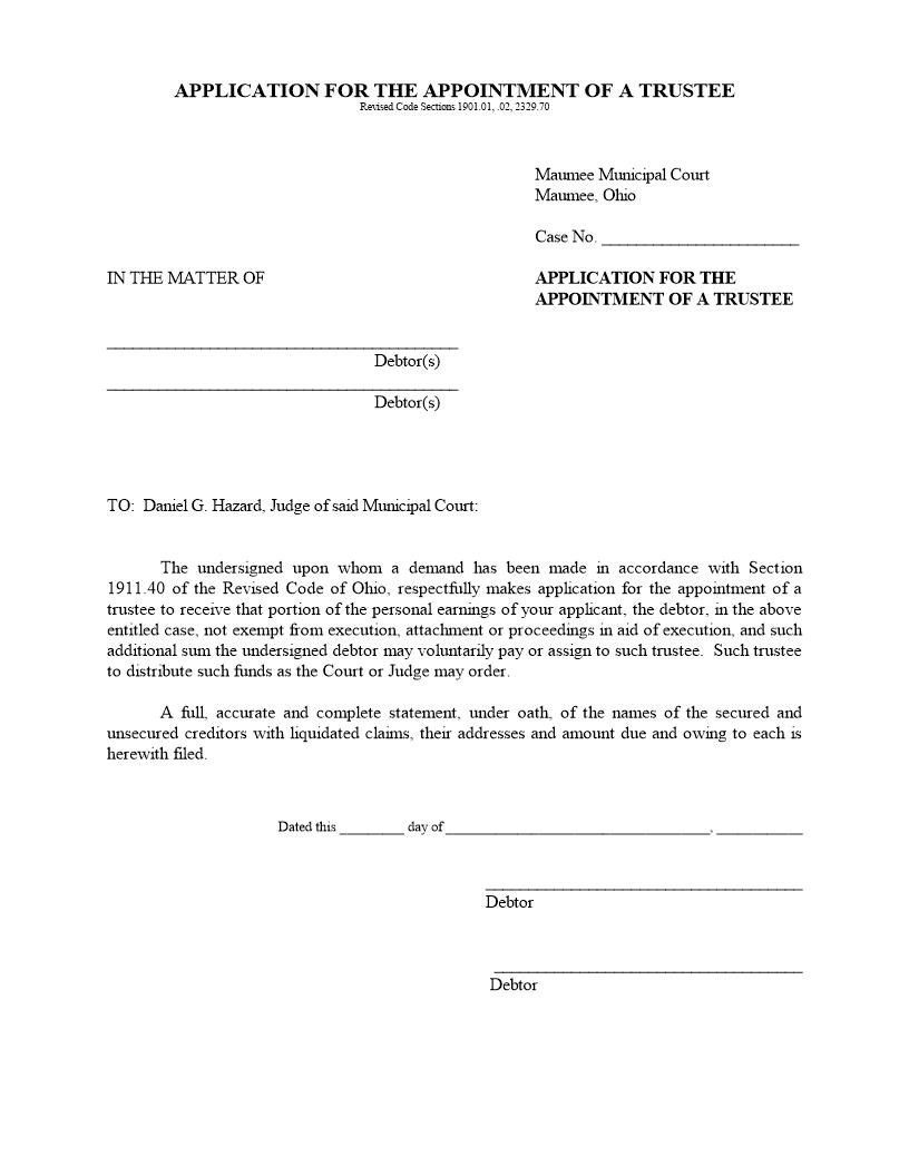 Application For The Appointment Of A Trustee | Pdf Docx | Ohio