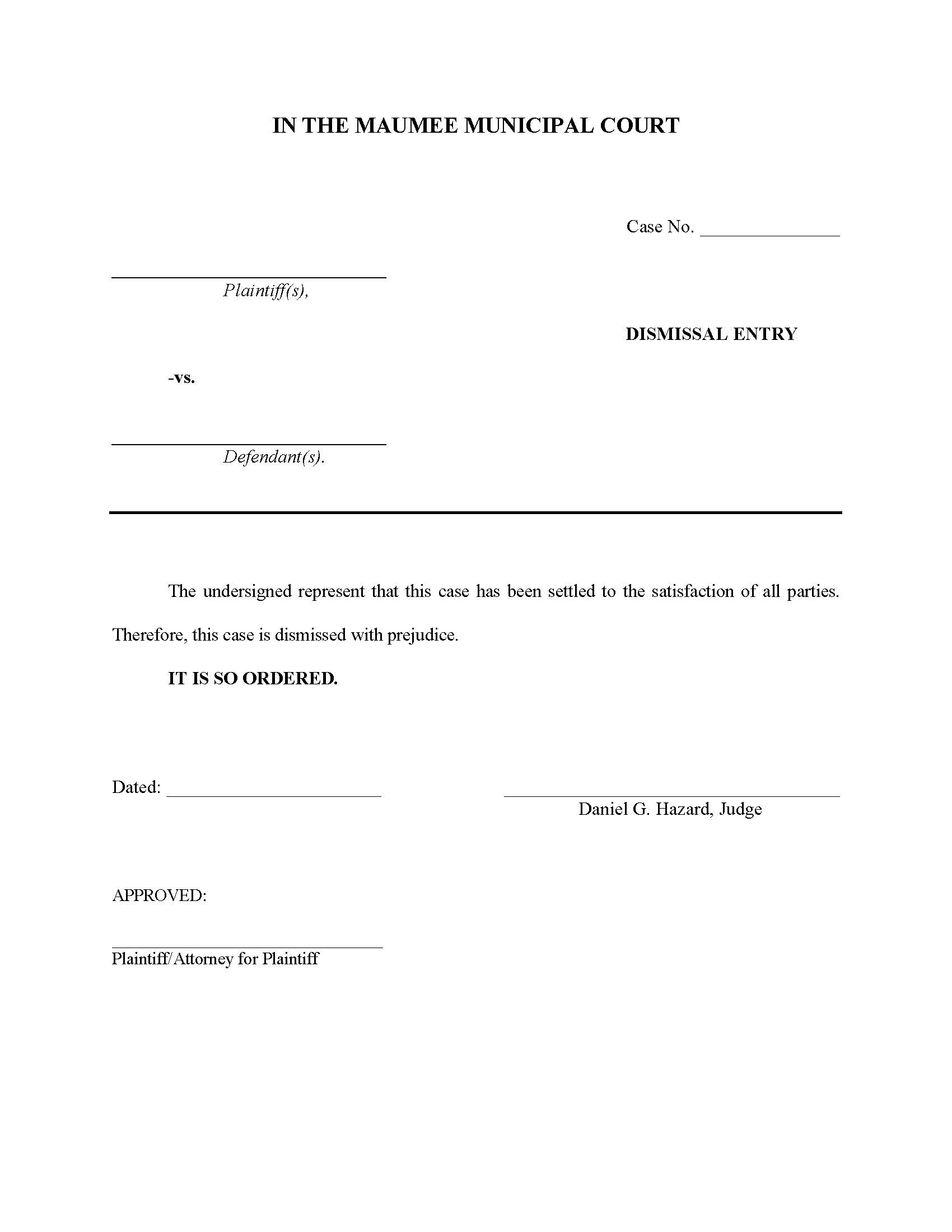 Dismissal Entry | Pdf Fpdf Doc Docx | Ohio