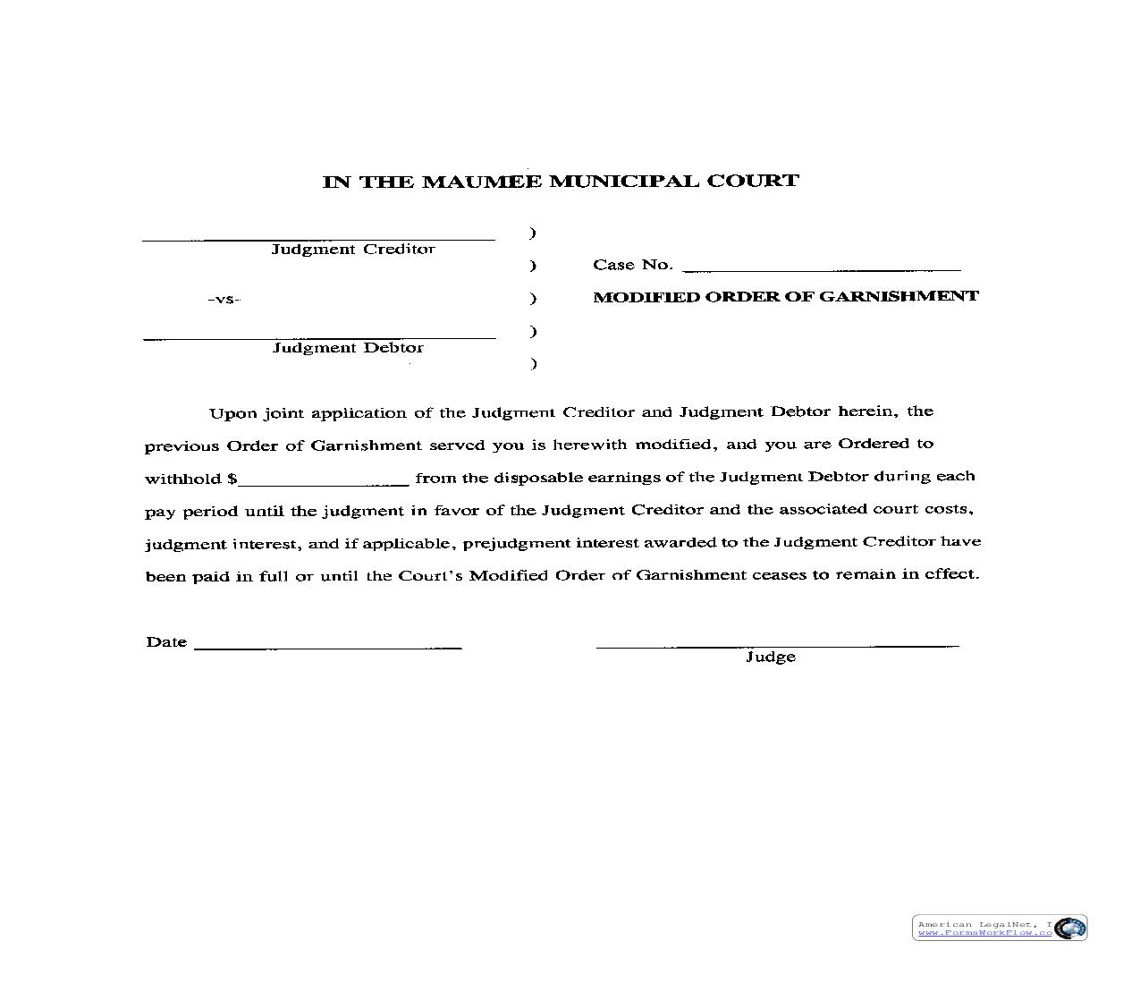 Modified Order Of Garnishment | Pdf Fpdf Doc Docx | Ohio