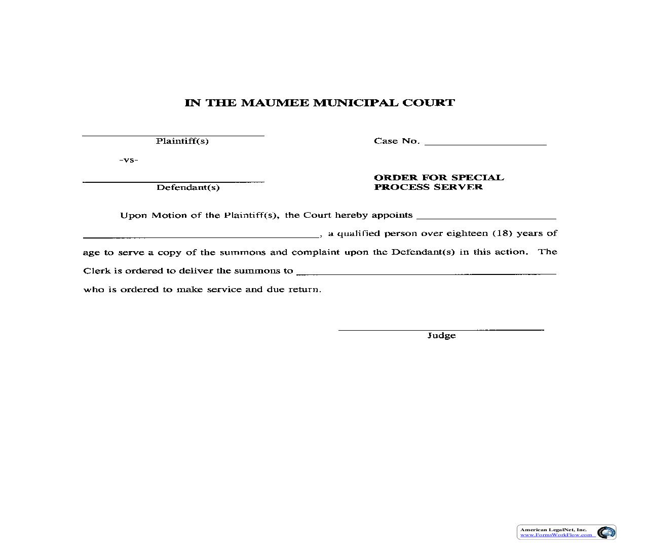 Order For Special Process Server | Pdf Fpdf Doc Docx | Ohio