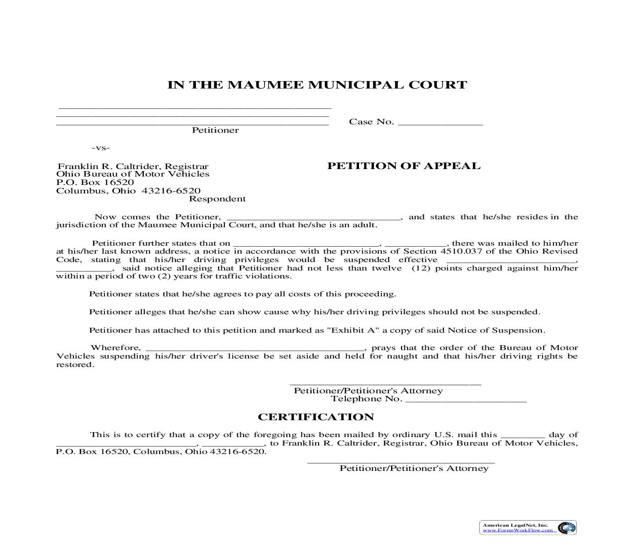 Petition Of Appeal | Pdf Fpdf Doc Docx | Ohio