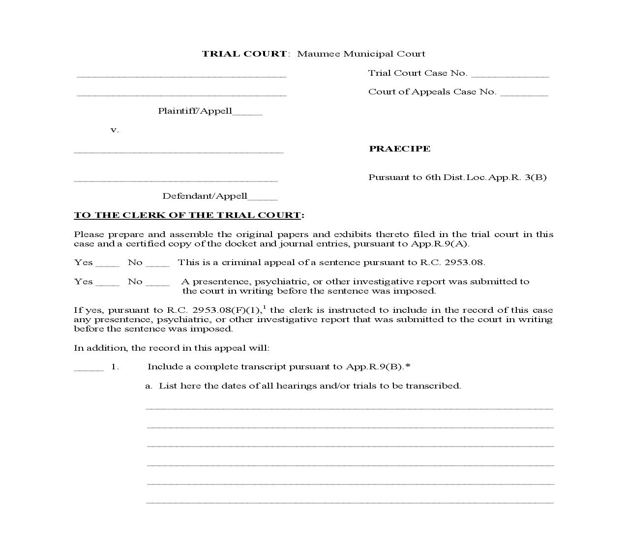 Praecipe | Pdf Fpdf Doc Docx | Ohio