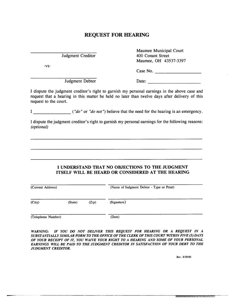 Request For Hearing (Affidavit) | Pdf Fpdf Doc Docx | Ohio