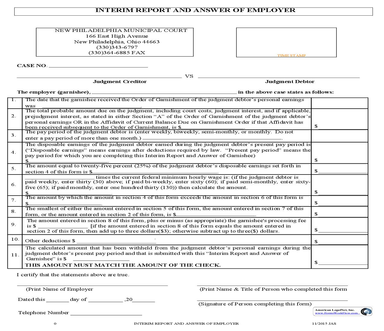 Interim Report And Answer Of Employer | Pdf Fpdf Doc Docx | Ohio