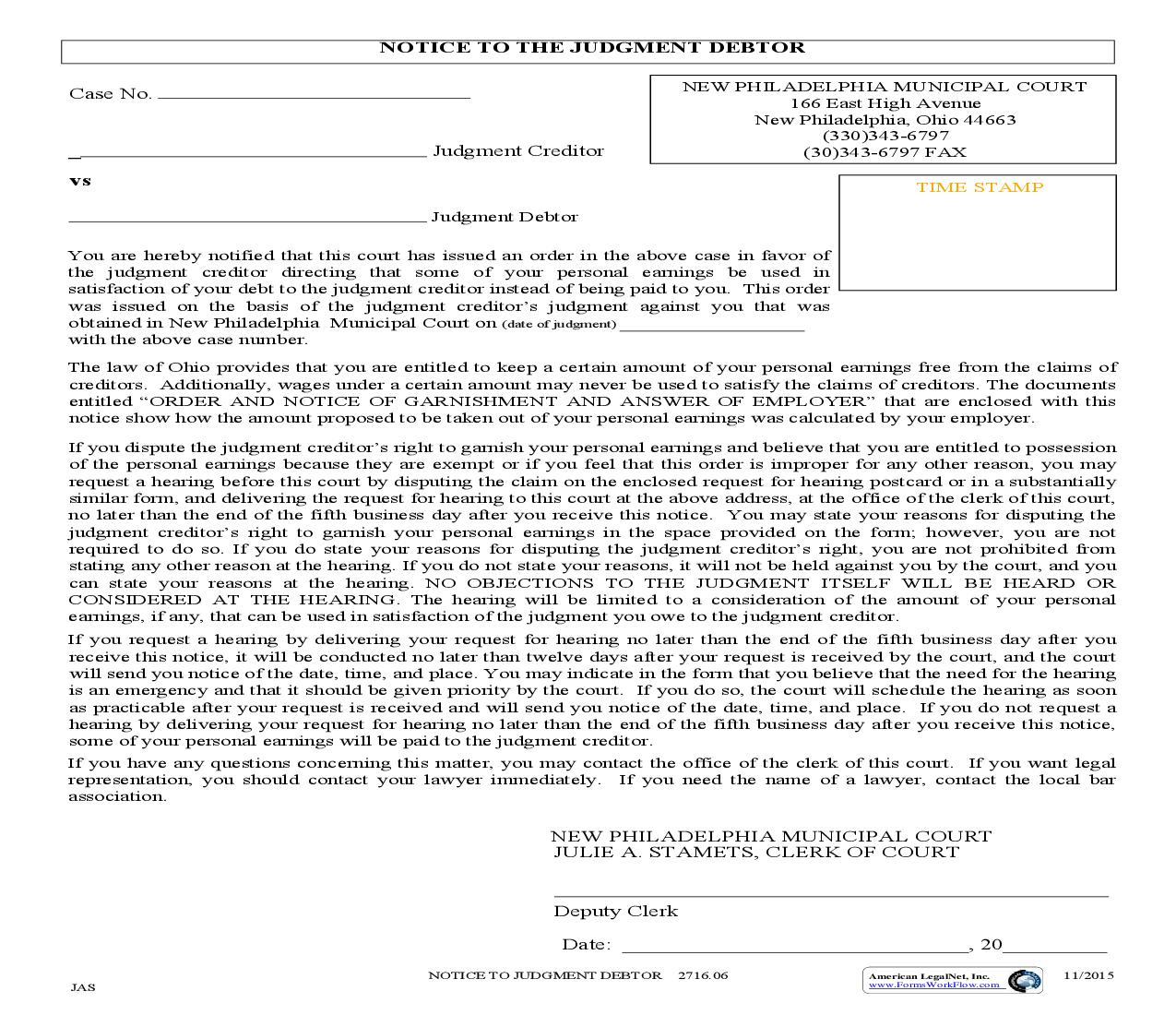 Notice To The Judgment Debtor | Pdf Fpdf Doc Docx | Ohio