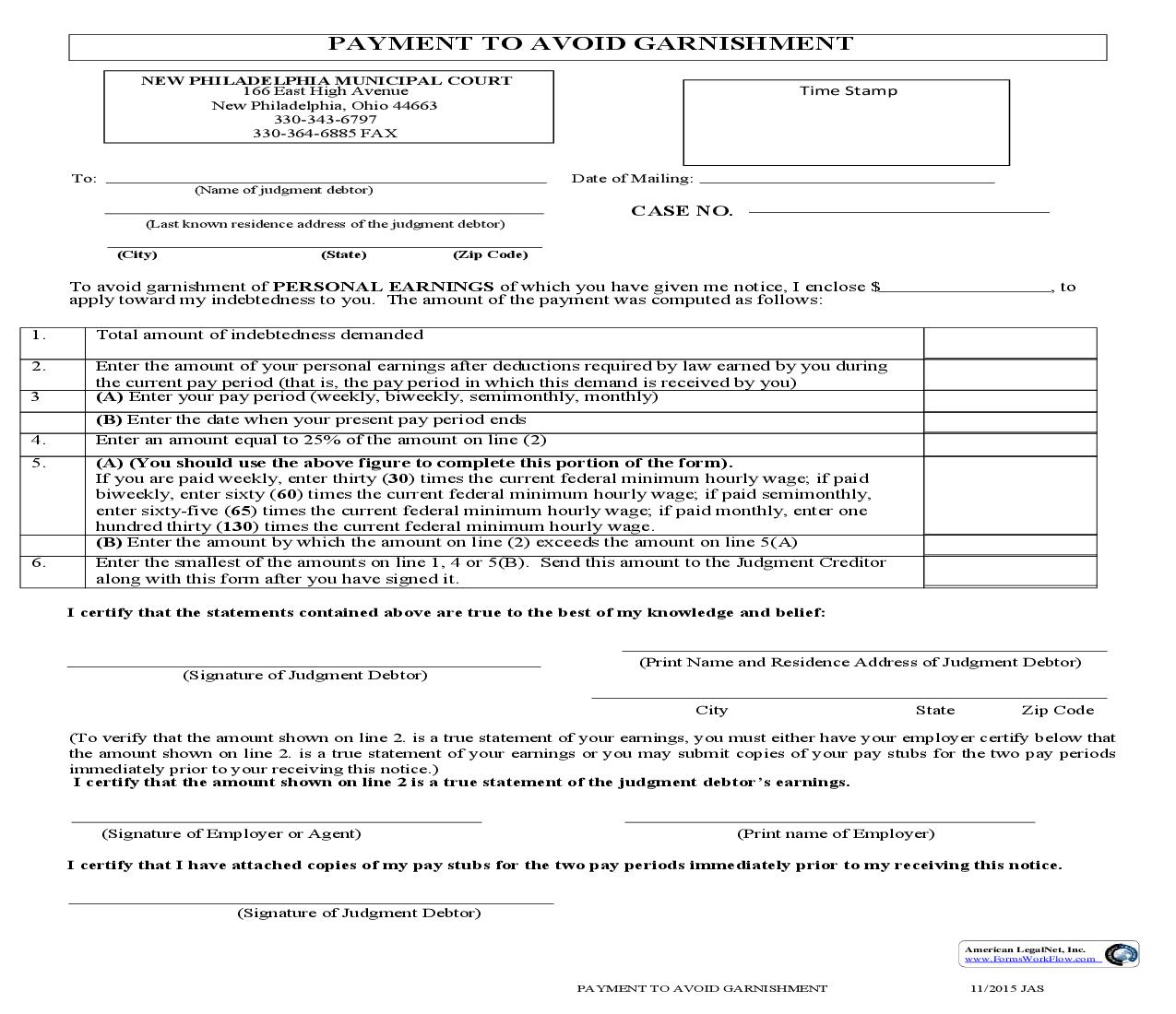 Payment To Avoid Garnishment | Pdf Fpdf Doc Docx | Ohio