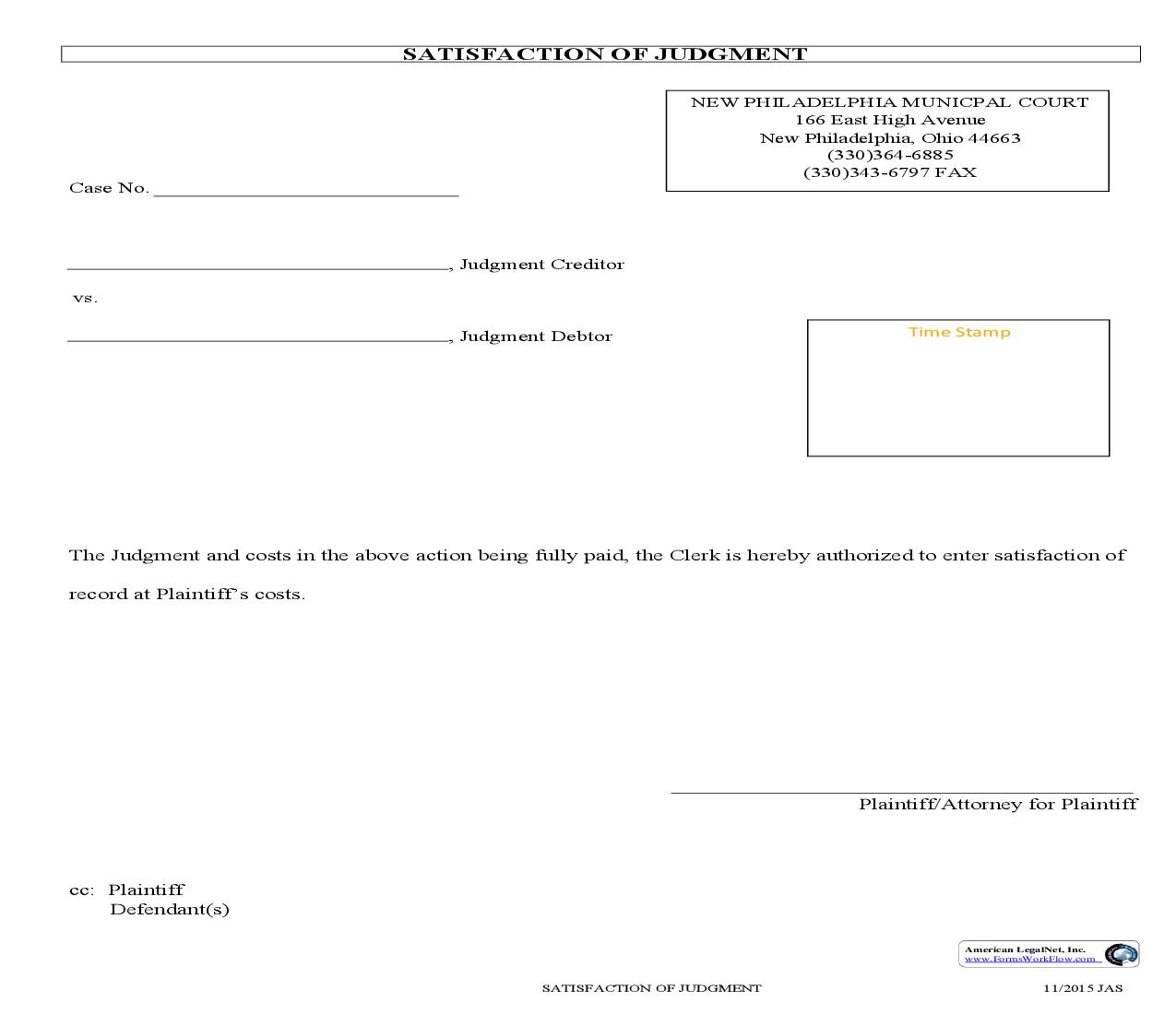 Satisfaction Of Judgment | Pdf Fpdf Doc Docx | Ohio