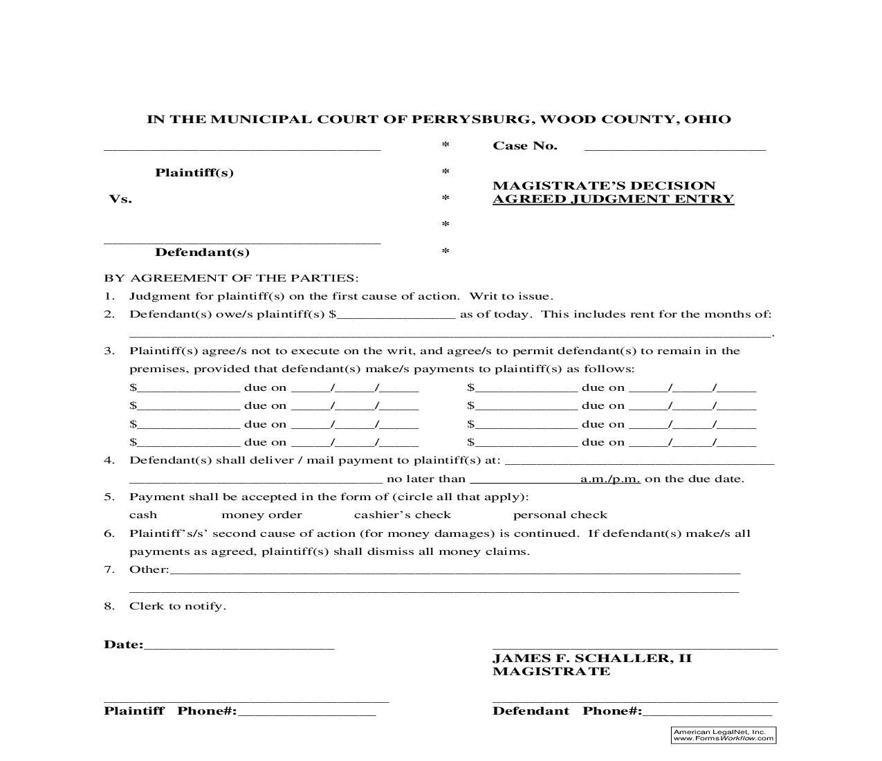 Agreed Entry To Stay In Premises | Pdf Fpdf Doc Docx | Ohio