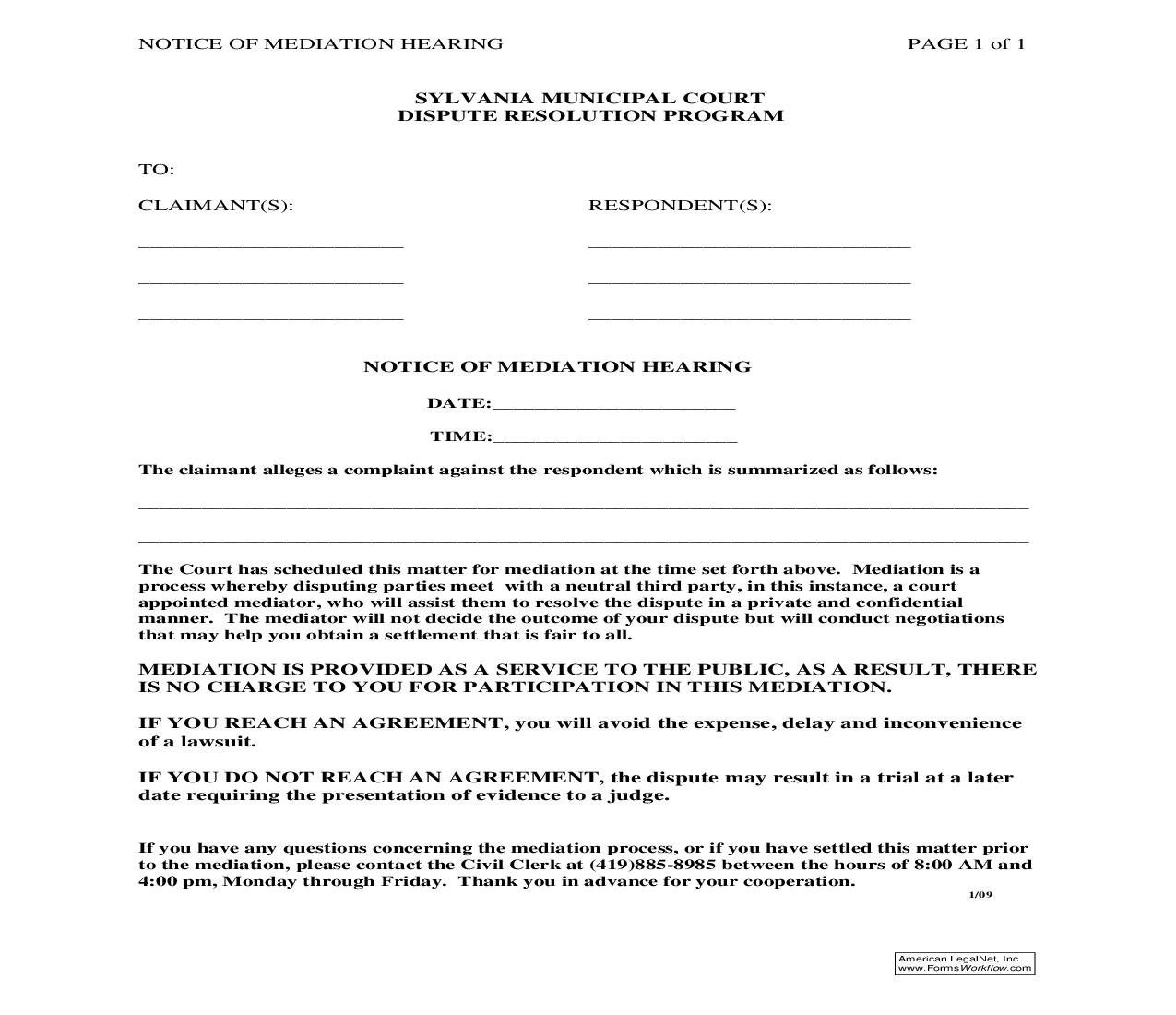 Notice Of Mediation Hearing | Pdf Fpdf Doc Docx | Ohio