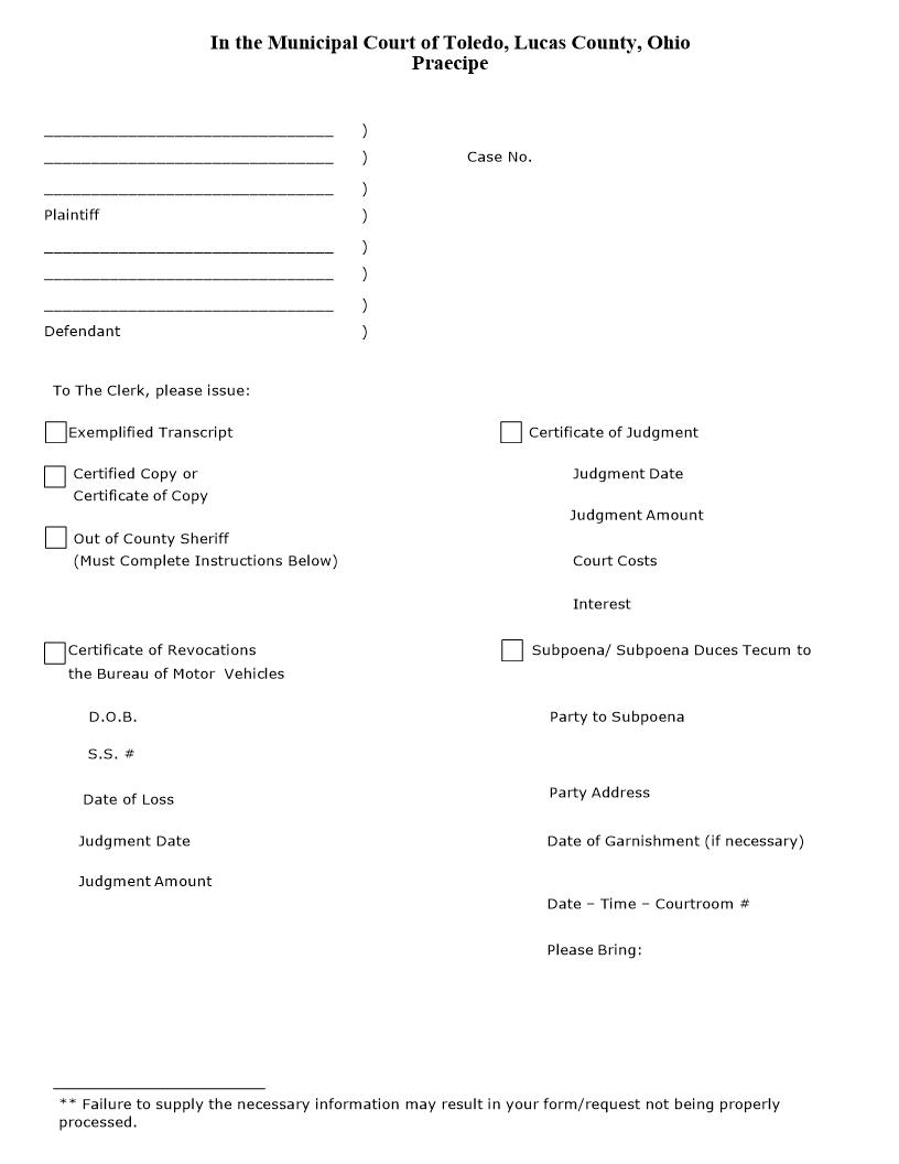 Praecipe {2} | Pdf Fpdf Doc Docx | Ohio