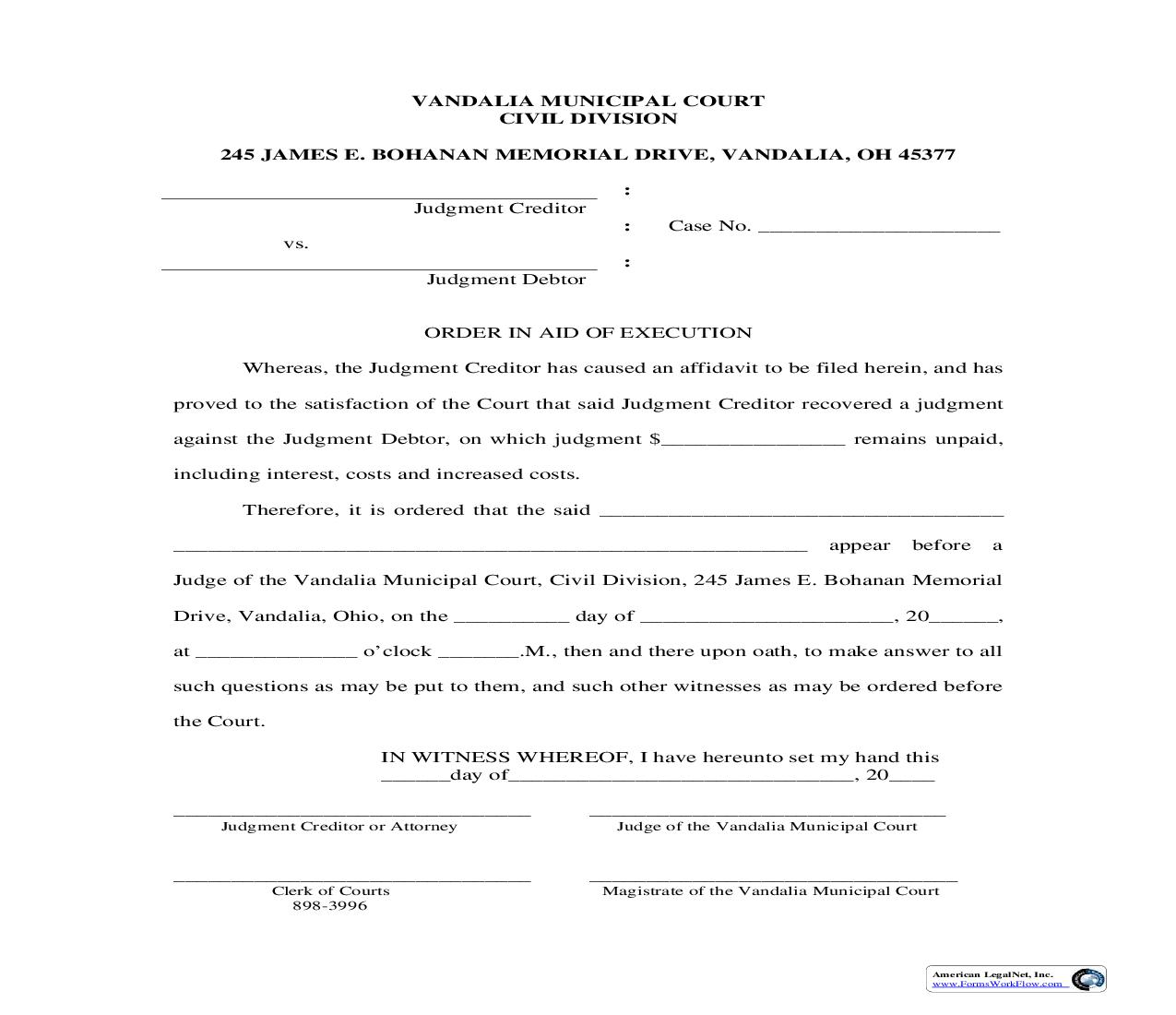 Order In Aid Of Execution | Pdf Fpdf Doc Docx | Ohio