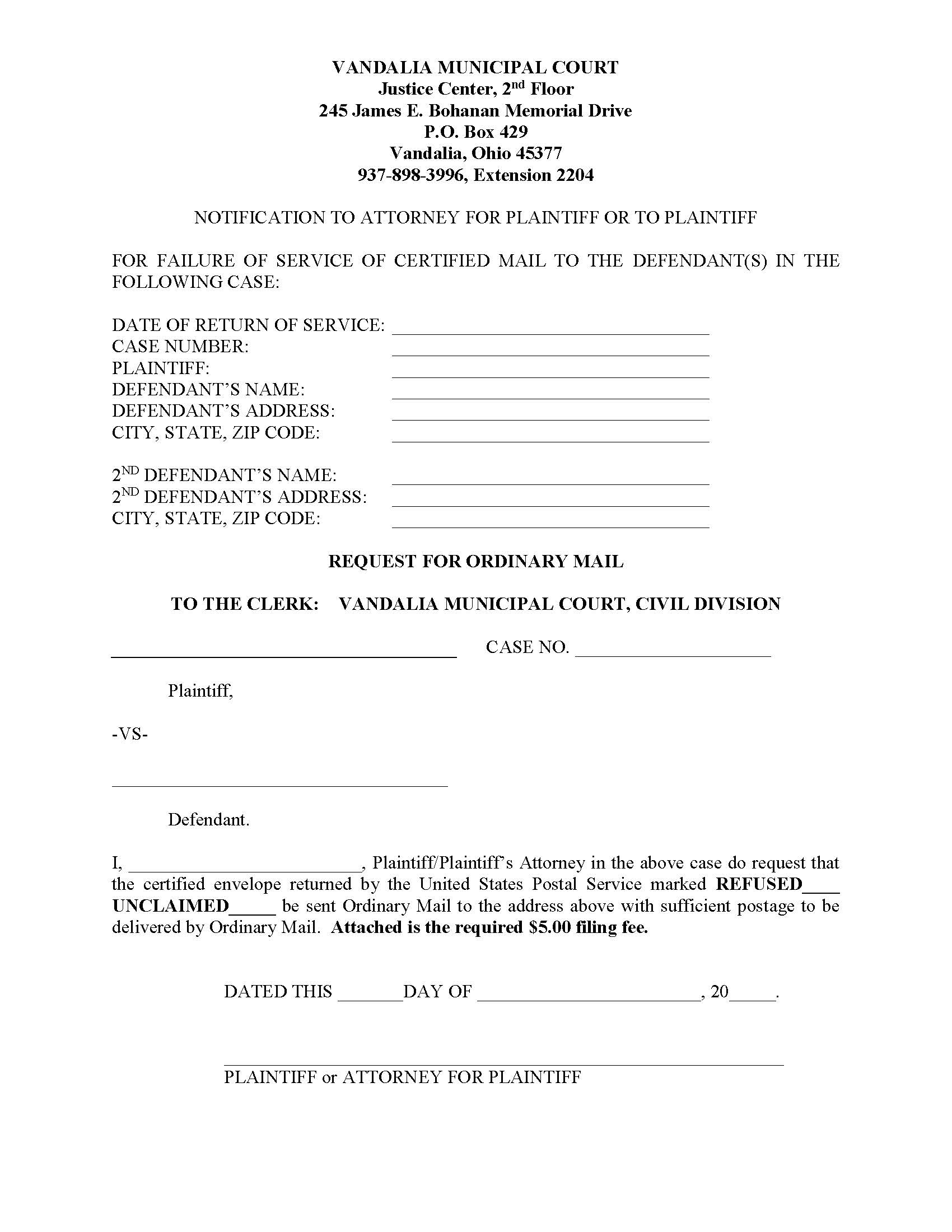 Request For Ordinary Mail Service | Pdf Fpdf Doc Docx | Ohio