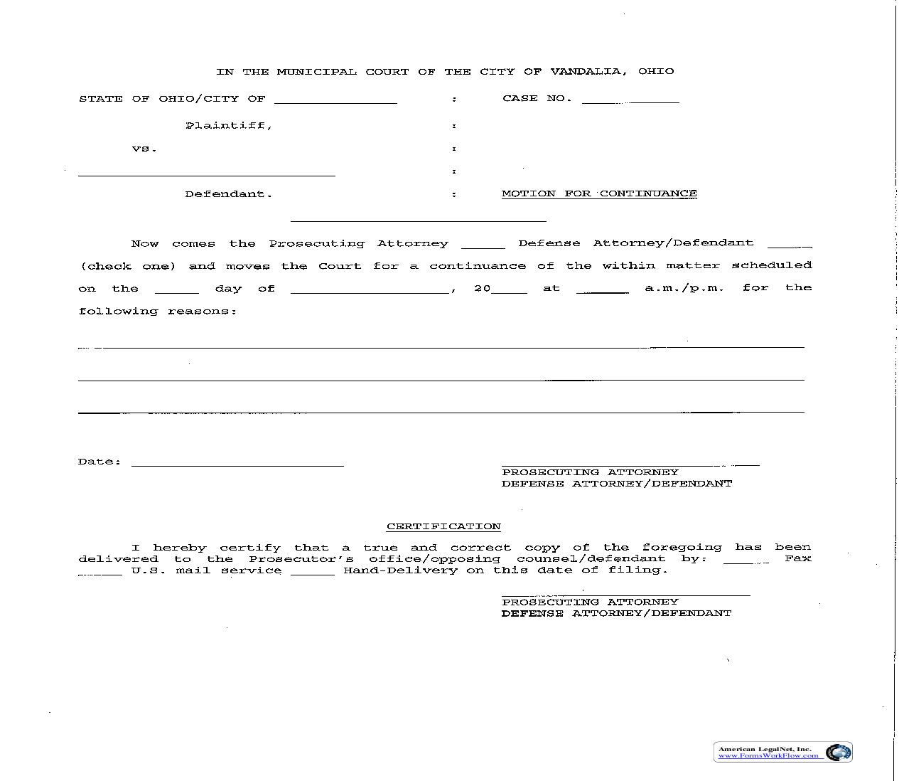 Motion For Continuance | Pdf Fpdf Doc Docx | Ohio