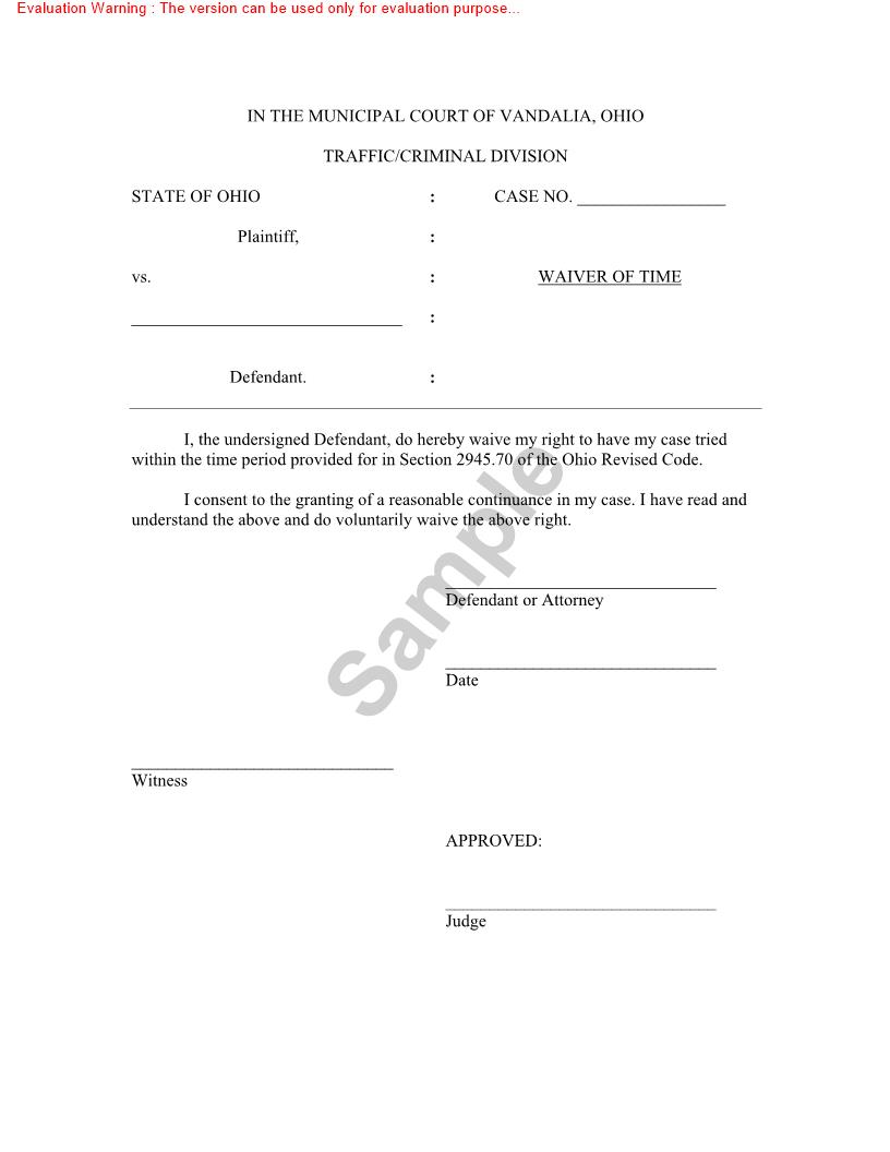 Waiver Of Time | Pdf Fpdf Doc Docx | Ohio