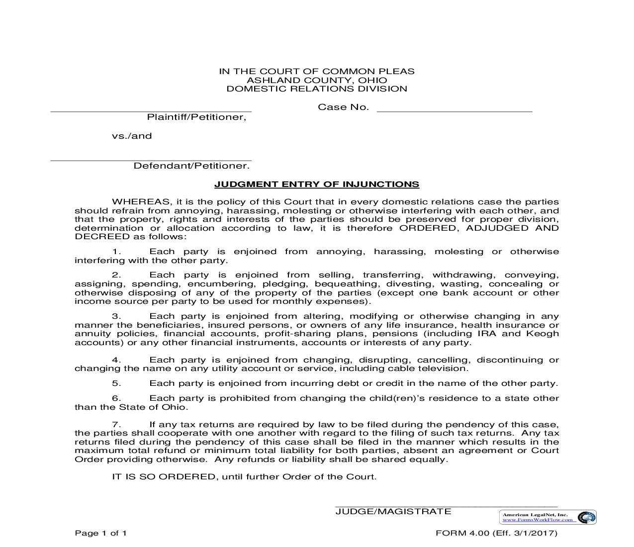 Judgment Entry Of Injunctions {4.00} | Pdf Fpdf Doc Docx | Ohio