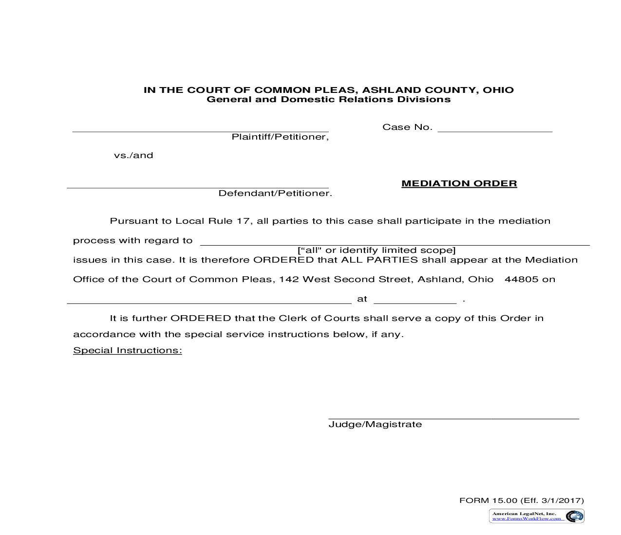 Mediation Order {15.00} | Pdf Fpdf Doc Docx | Ohio