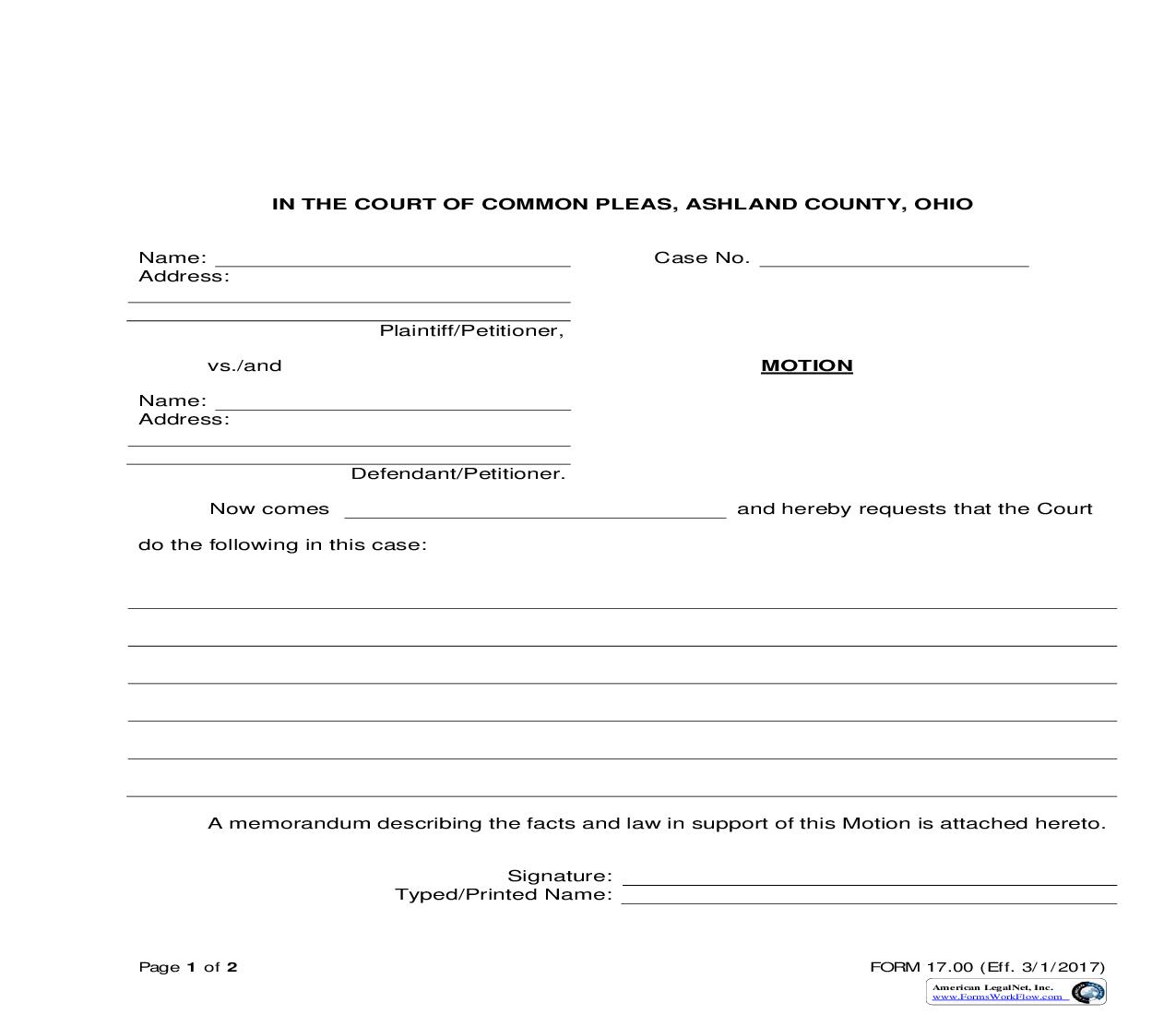 Motion {17.00} | Pdf Fpdf Doc Docx | Ohio