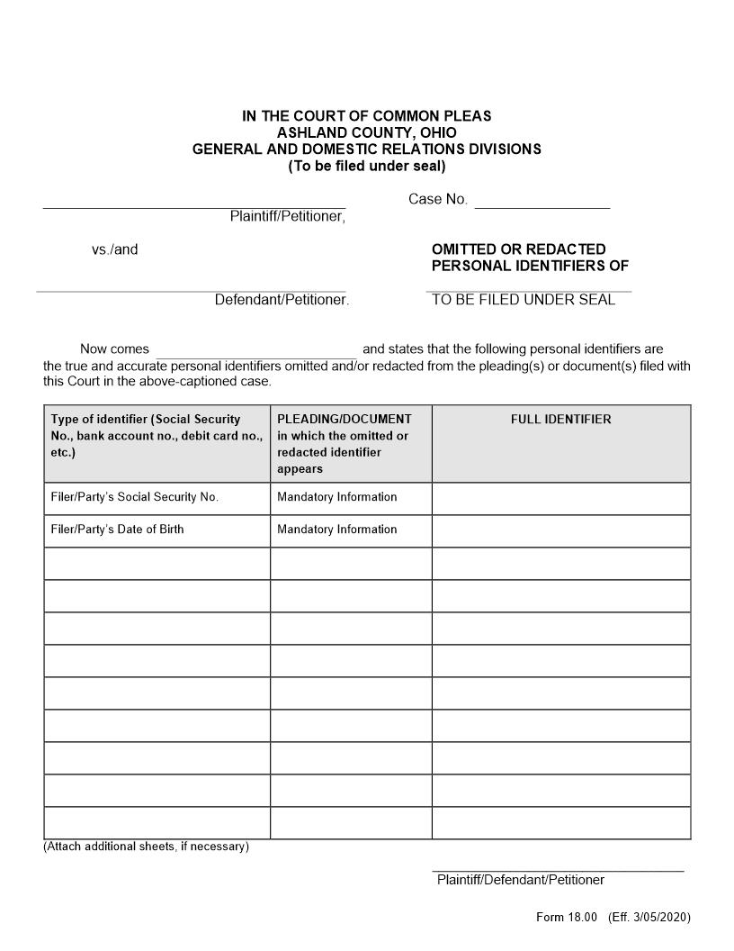 Omitted Or Redacted Personal Identifiers Of {18.00} | Pdf Fpdf Doc Docx | Ohio