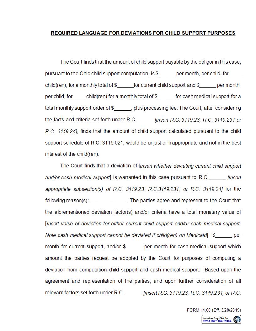 Required Language For Deviations For Child Support Purposes {14.00} | Pdf Fpdf Docx | Ohio