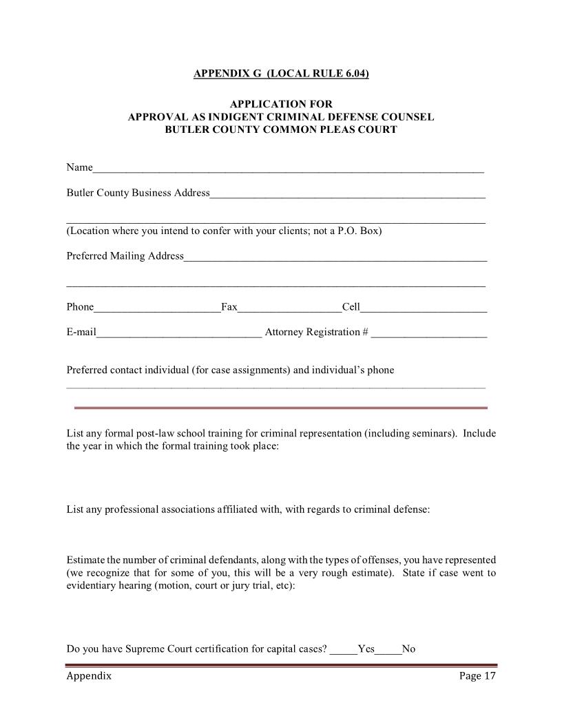 Application For Approval As Indigent Criminal Defense Counsel | Pdf Fpdf Doc Docx | Ohio