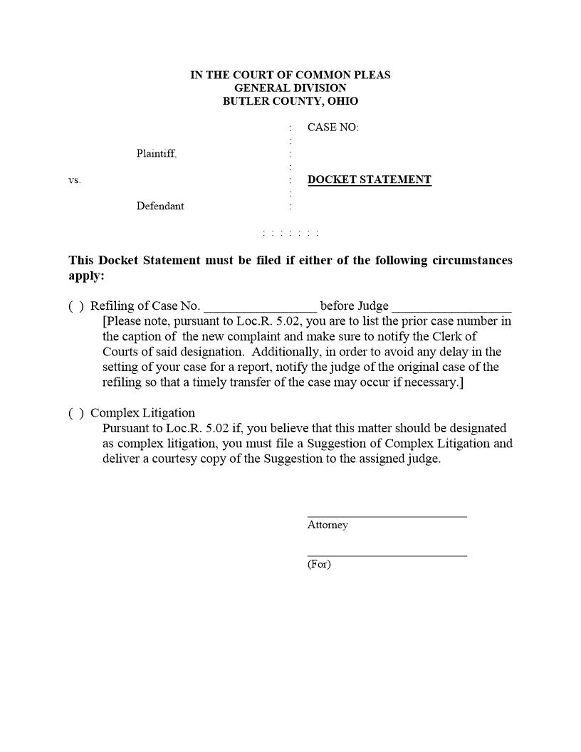 Docket Statement | Pdf Fpdf Doc Docx | Ohio