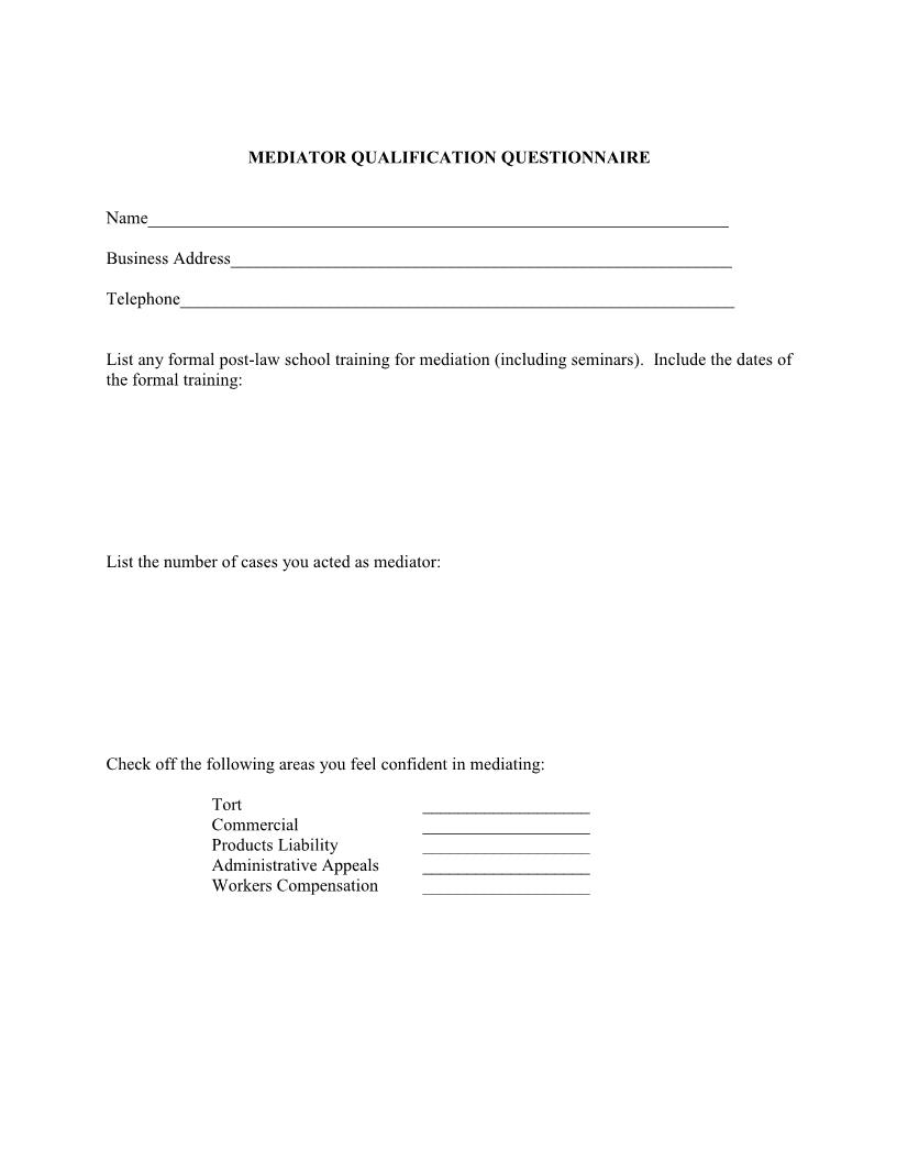 Mediator Qualification Questionaire | Pdf Fpdf Doc Docx | Ohio