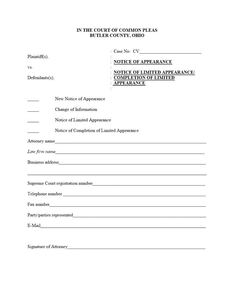 Notice of Appearance | Pdf Fpdf Doc Docx | Ohio