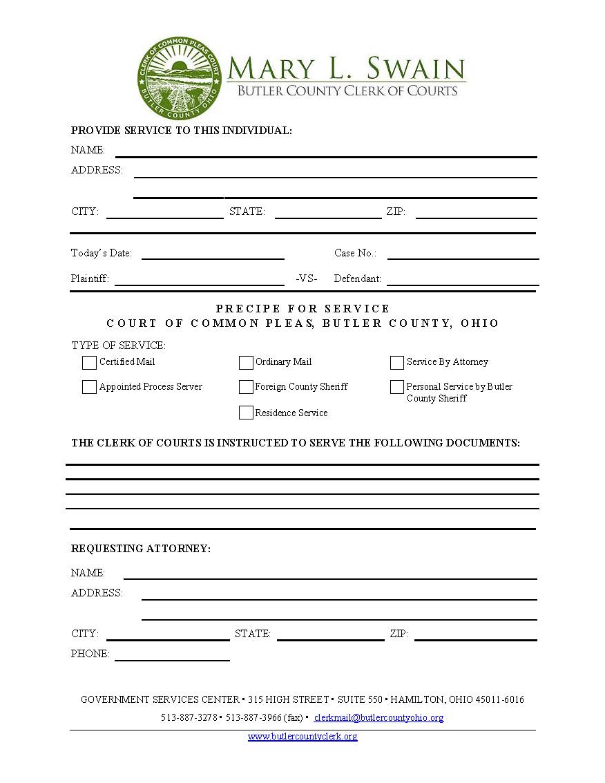 Precipe For Service | Pdf Fpdf Docx | Ohio