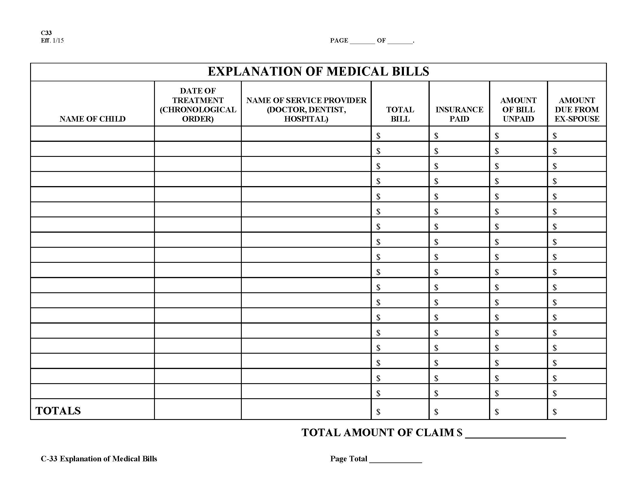 Explanation Of Medical Bills {C-33} | Pdf Fpdf Doc Docx | Ohio