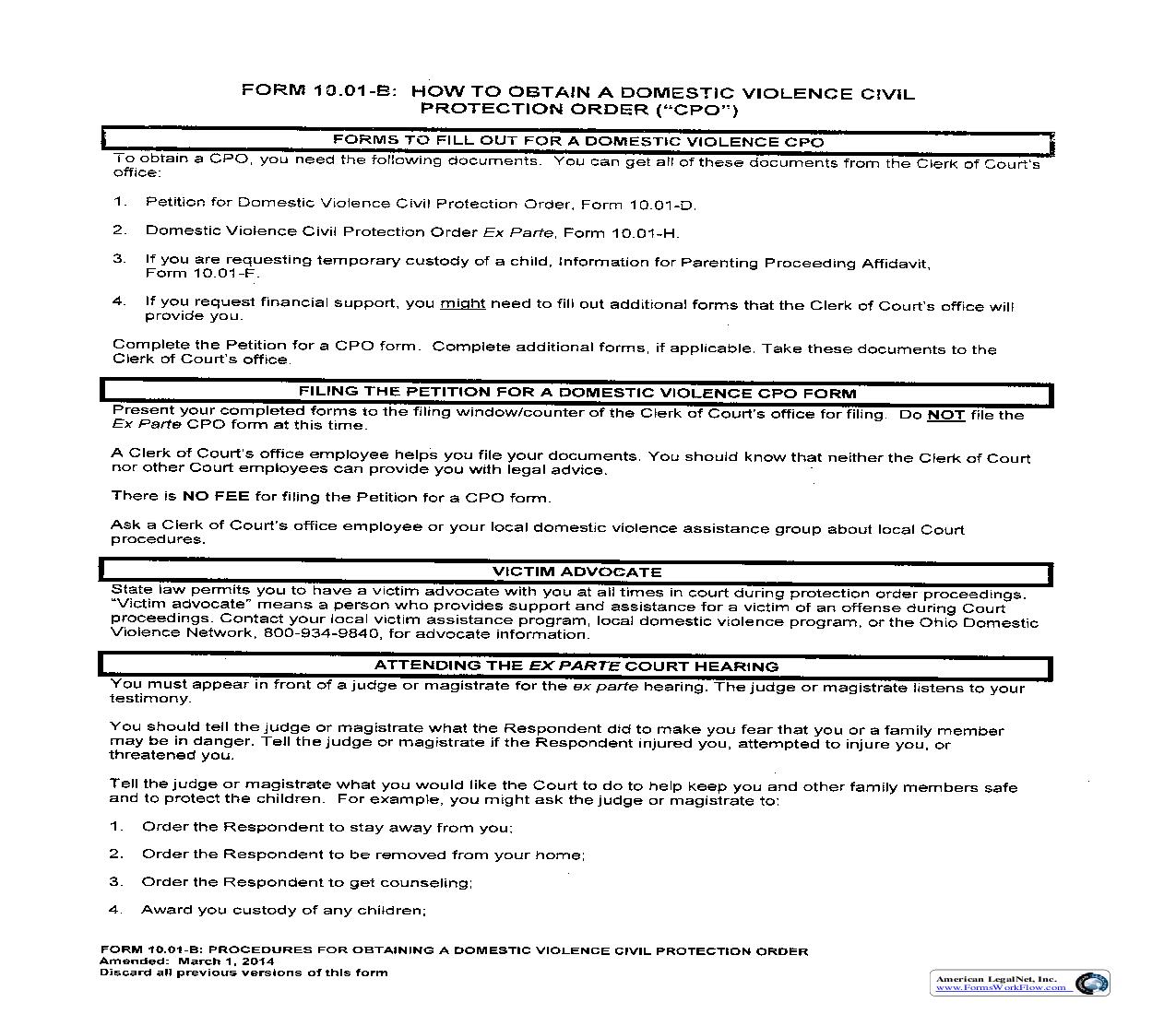 Procedures For Obtaining A Domestic Violence Protection Order {DV10.01-B} |  | Ohio