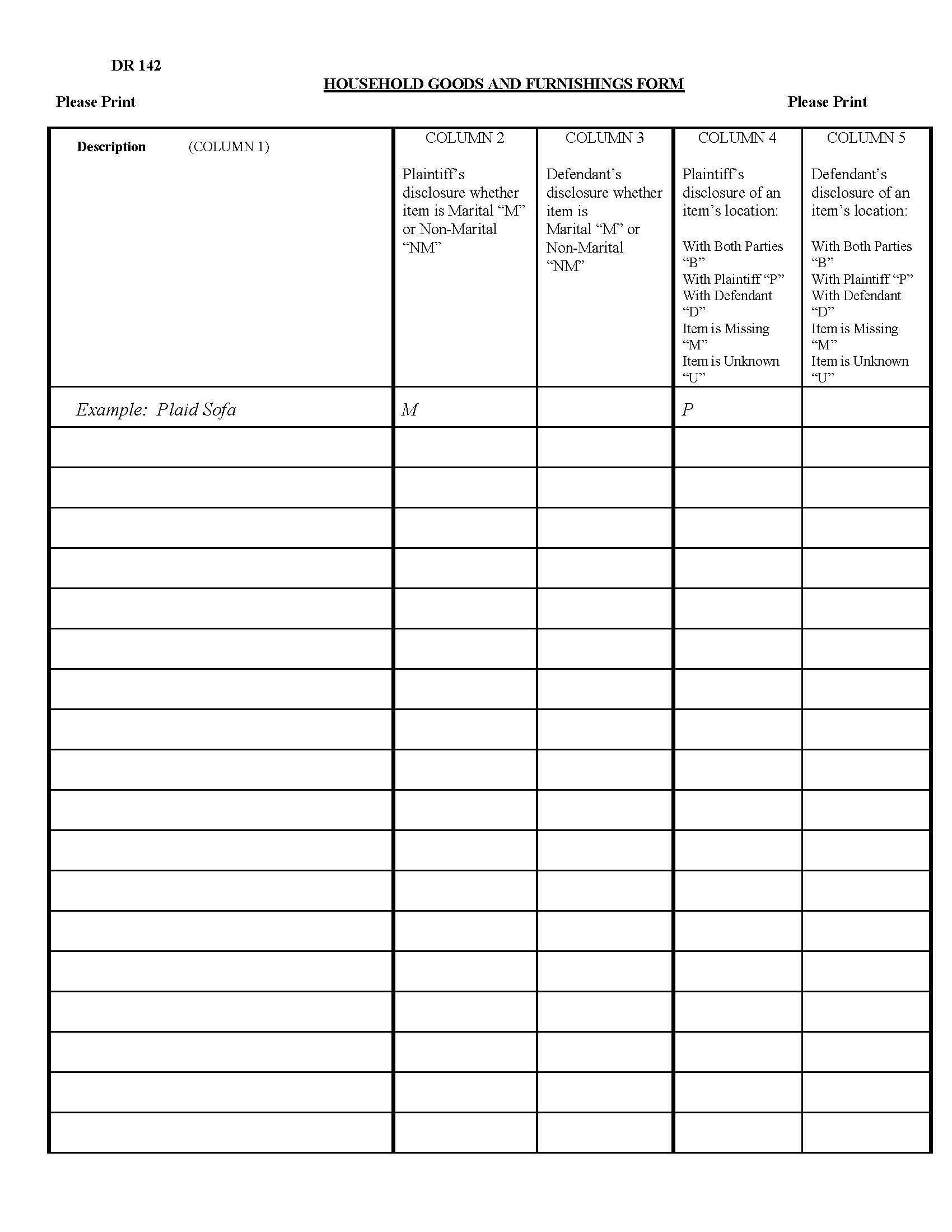 Household Goods And Furnishings {DR 142} | Pdf Fpdf Doc Docx | Ohio