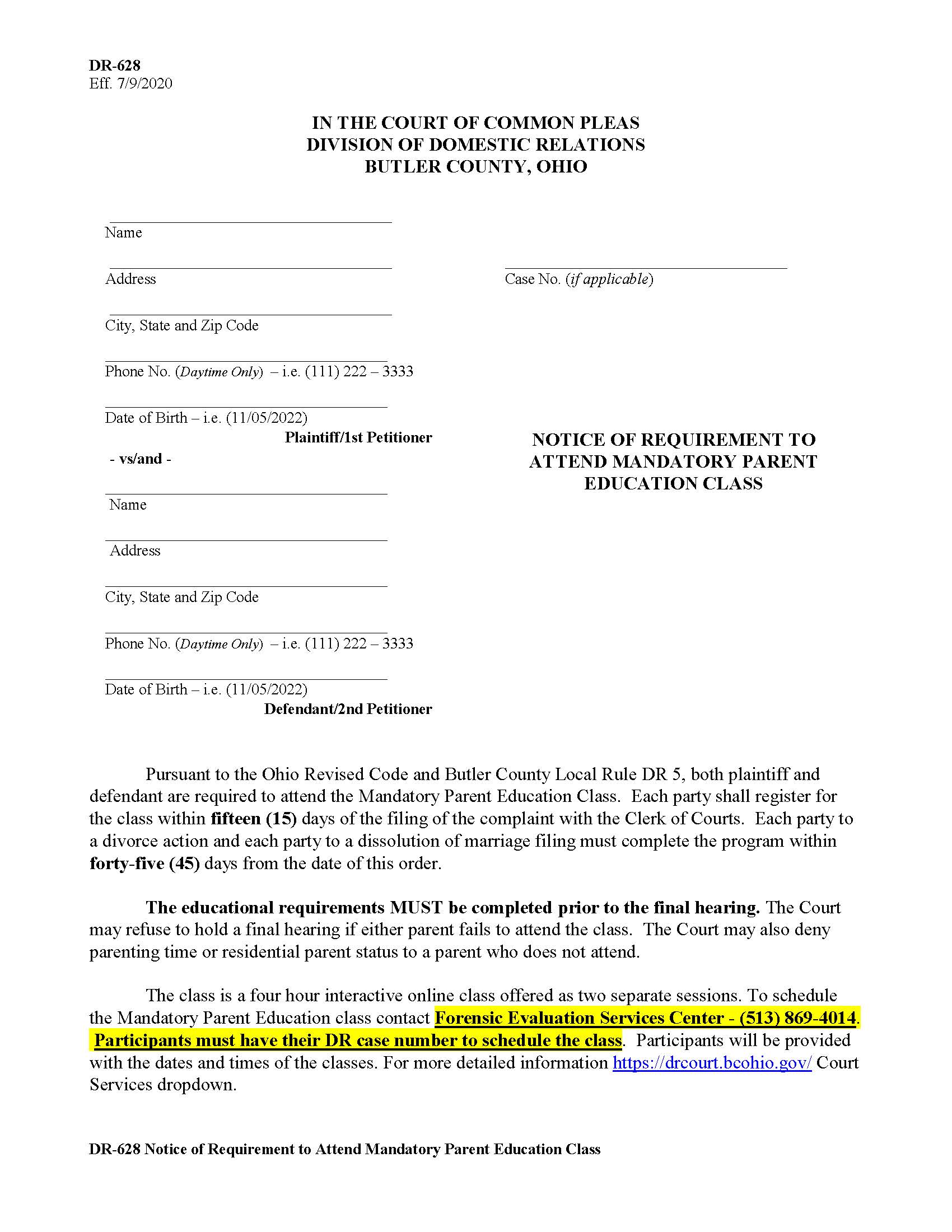 Notice Of Requirement To Attend Mandatory Education Class  {DR 628} | Pdf Fpdf Doc Docx | Ohio