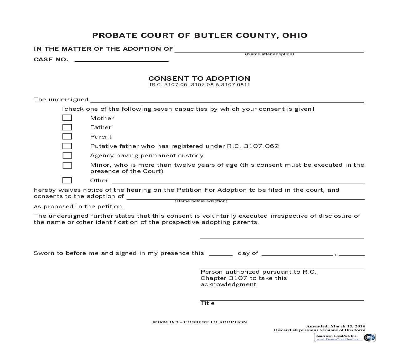Consent To Adoption {18.3} | Pdf Fpdf Doc Docx | Ohio