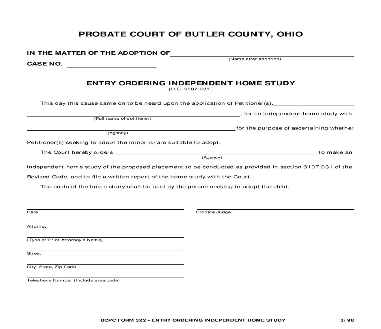 Entry Ordering Independent Home Study {322} | Pdf Docx | Ohio