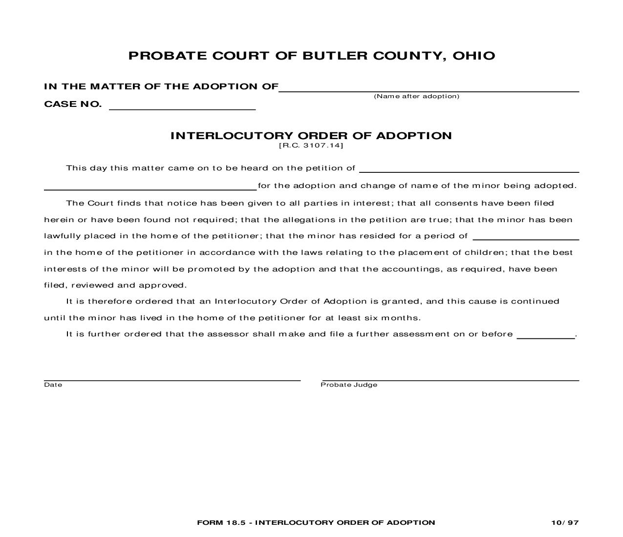 Interlocutory Order Of Adoption {18.5} | Pdf Docx | Ohio