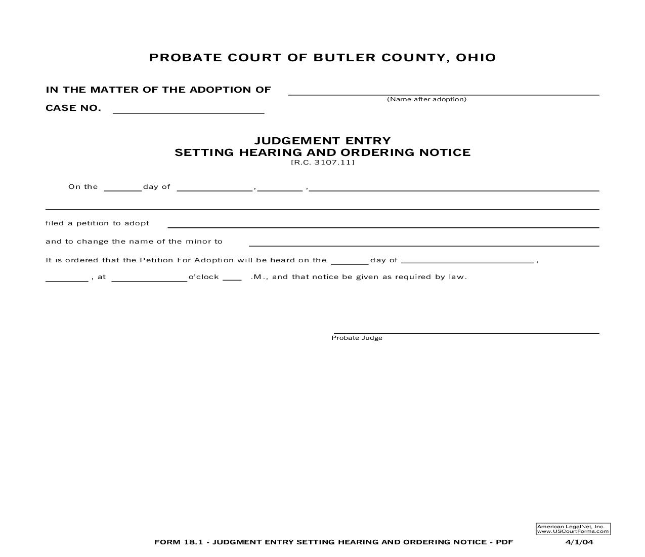 Judgment Entry Setting Hearing And Ordering Notice {18.1} | Pdf Fpdf Doc Docx | Ohio