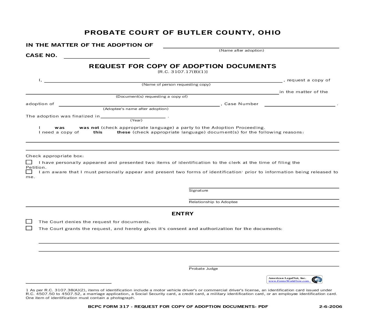 Request For Copy Of Adoption Documents {317} | Pdf Fpdf Doc Docx | Ohio