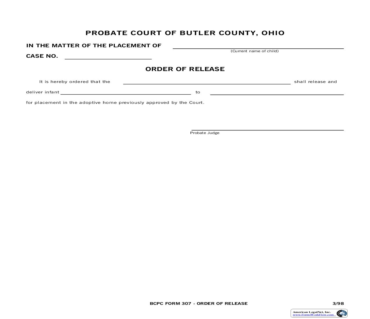 Order Of Release {307} | Pdf Fpdf Doc Docx | Ohio