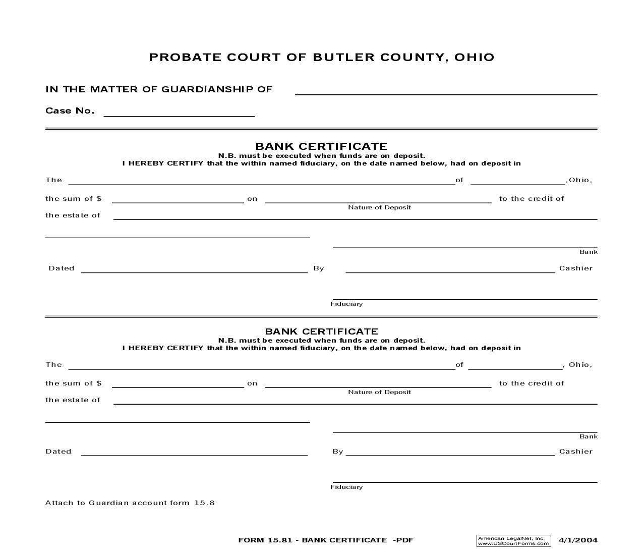 Bank Certificate {15.81} | Pdf Fpdf Doc Docx | Ohio